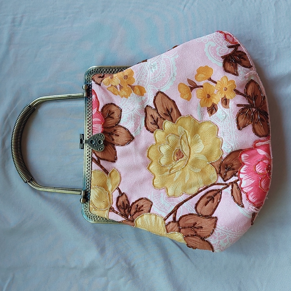 Carpet bag, punk floral with beaded and metal accents